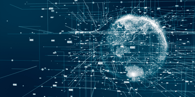 graphic illustrates computer network across the globe