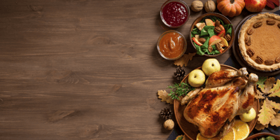 Thanksgiving meal on a wooden table